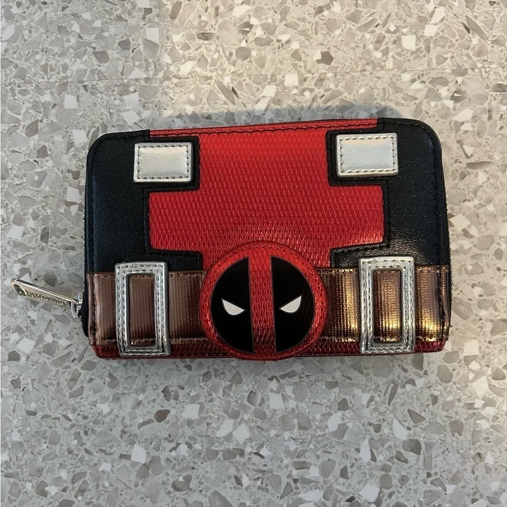 Loungefly Marvel Black Wallet with Red Deadpool Emblem
